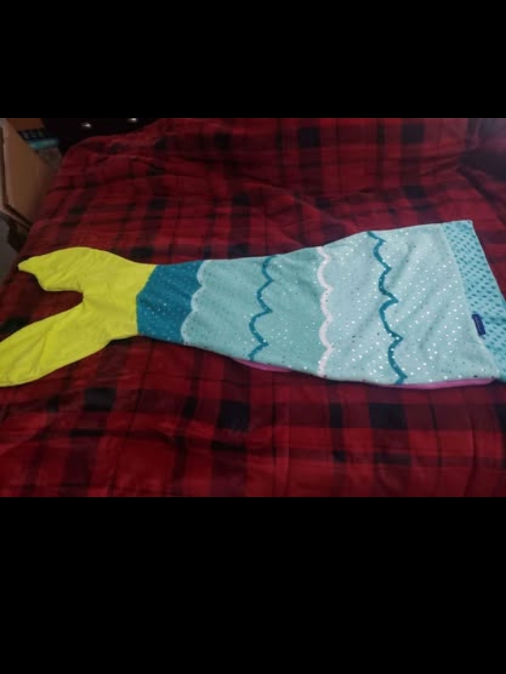 #033- Kids Mermaid Tail One-Piece Swaddle - Light Blue and Yellow
